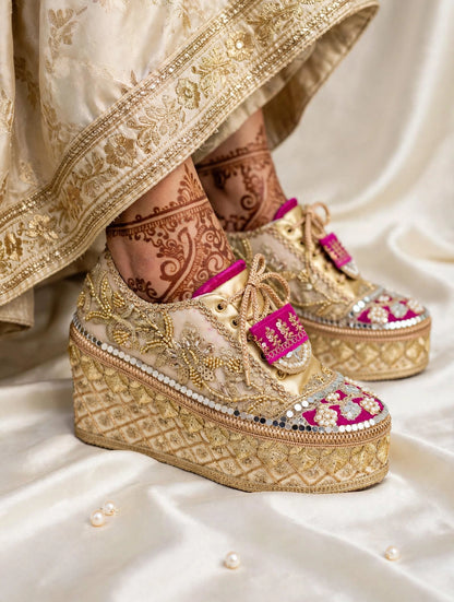 FUNKY N TRENDY Rani pink bridal sneakers - wedge sneakers heeled sneakers