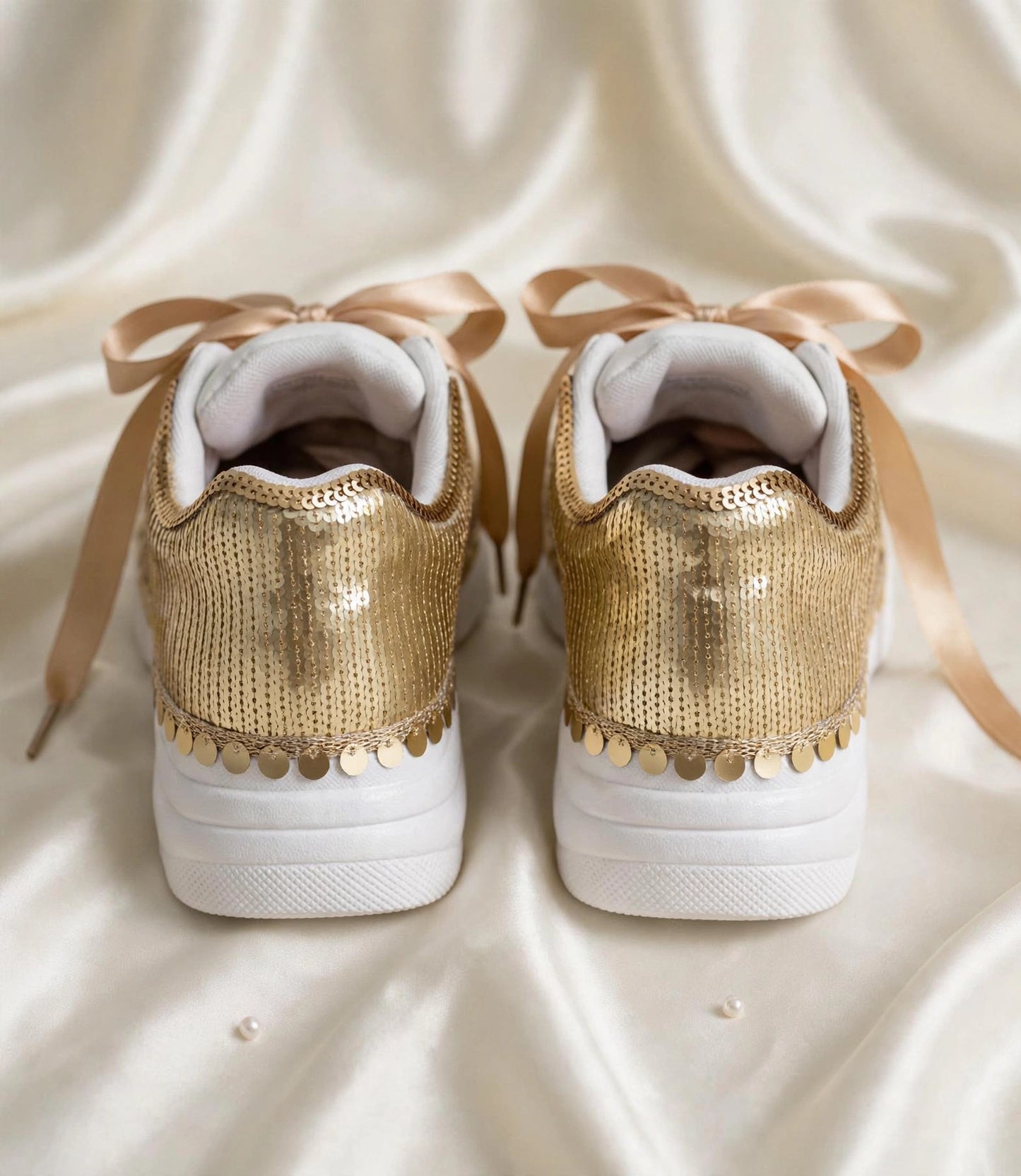 FUNKY N TRENDY handcrafted golden sequine work bridal sneakers / bridesmaid sneakers/ gold sneakers / sequine work sneakers / embroidery sneakers for bride / bridal sneakers