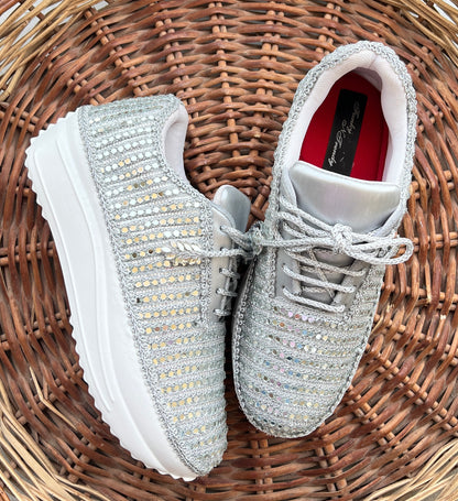 FUNKY N TRENDY Full mirror work silver sneakers for brides / bridesmaids/ silver sneakers / mirror sneakers / silver shoes
