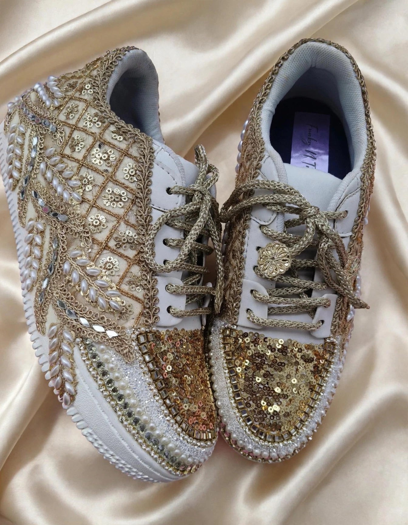Golden Sequin Bridal Sneakers – Handcrafted Wedding Shoes for Brides | Funky N Trendy