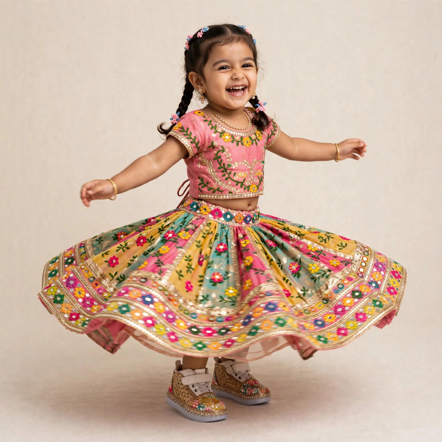 Multicolor Embroidered Sneakers for Baby Girls | Mirror Pearl Bridal Sneakers