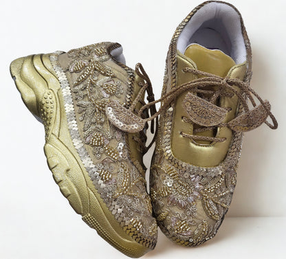 Funky N Trendy hand crafted golden bridal sneakers bridesmaid sneakers/ gold sneakers / golden sneakers / mirror sneakers/hand embroidered sneakers