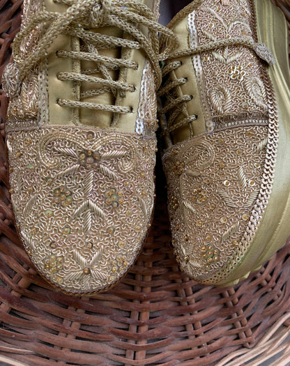 FUNKY N TRENDY gold intricate hand embroidered sneakers for brides /bridesmaids / sneakers for bridesmaids/ handcrafted sneakers/ sequine sneakers / bridal sneakers / bridesmaid sneakers/ ivory sneakers /embroidered shoes/ zardozi sneakers