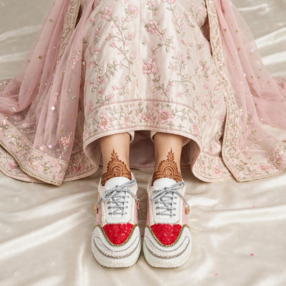 FUNKY N TRENDY red and pink theme hand work sneakers for brides / bridesmaids/ pink sneakers / ree sneakers / red and pink shoes / pink and red sneakers