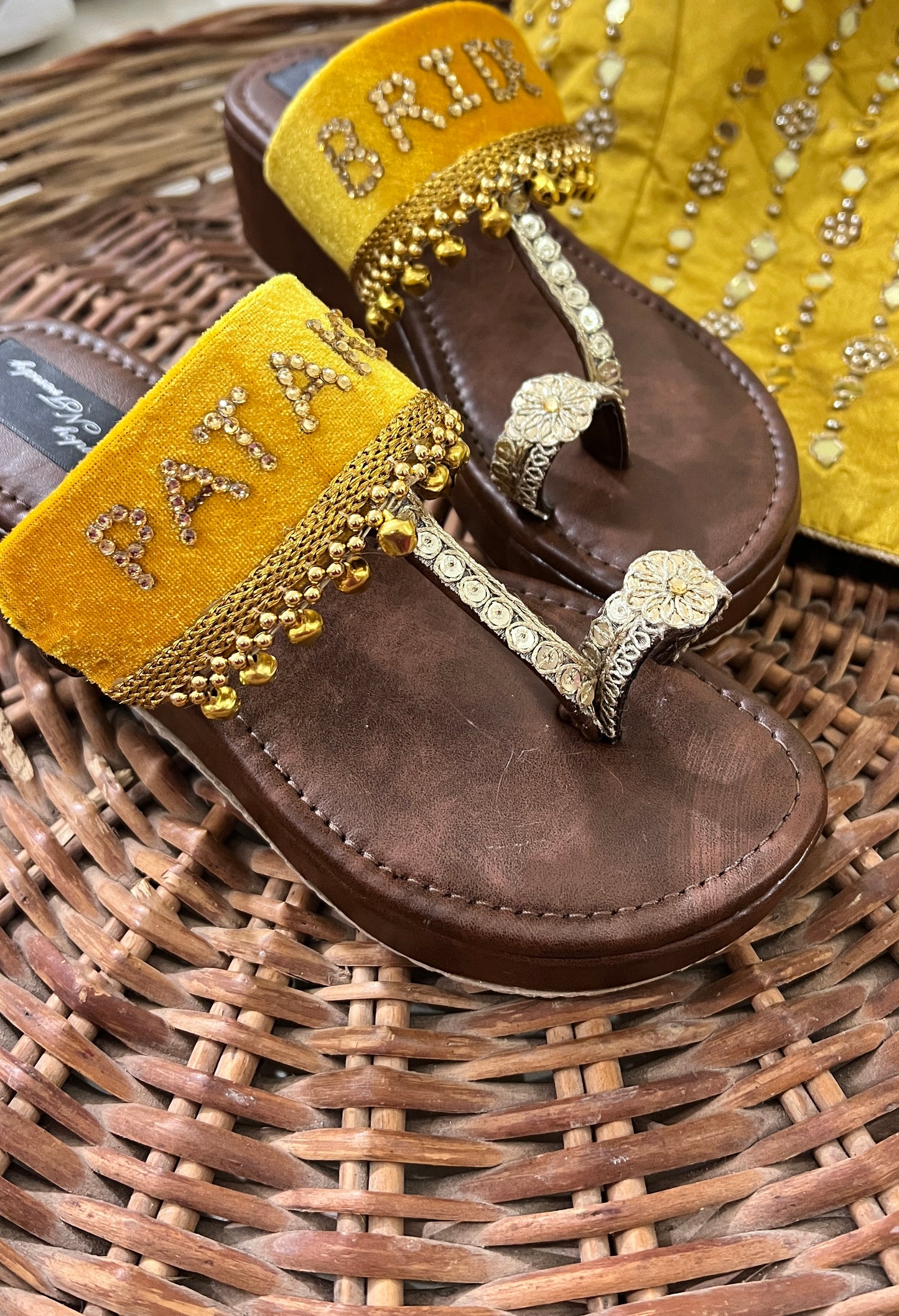 FUNKY N TRENDY Pataka Dulhan Heel Kolhapuri/ pataka dulhan heels/ yellow heels/ yellow kolhapuris/ heels for haldi ceremony/ haldi footwear