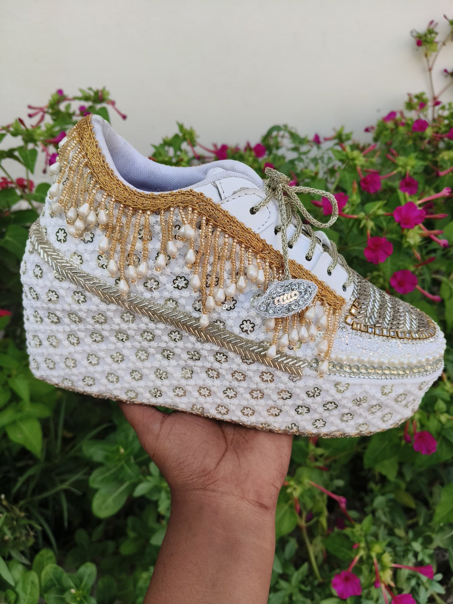 FUNKY N TRENDY Gold silver combination bridal sneakers - wedge sneakers heeled sneakers