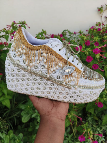 FUNKY N TRENDY Gold silver combination bridal sneakers - wedge sneakers heeled sneakers