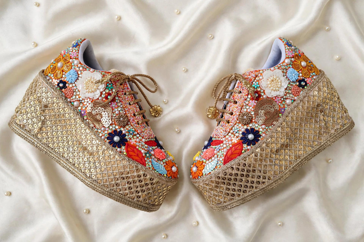 Floral Embroidery Bridal Sneakers – Elegant Wedding Shoes for Bride
