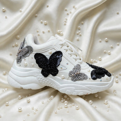 Midnight Flutter – Black Butterfly Embroidered Sneakers | Designer Sneakers India