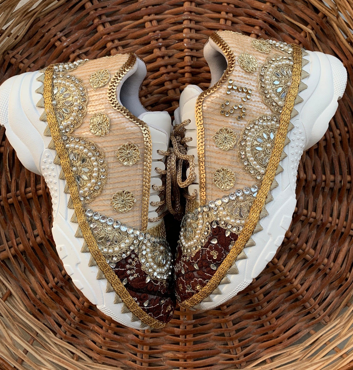 FUNKY N TRENDY brown and gold bridal sneakers / bridesmaid sneakers / bridal sneakers / bride sneakers / handcrafted shoes / custom sneakers