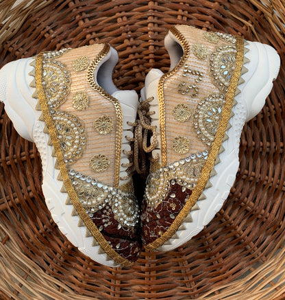 FUNKY N TRENDY brown and gold bridal sneakers / bridesmaid sneakers / bridal sneakers / bride sneakers / handcrafted shoes / custom sneakers