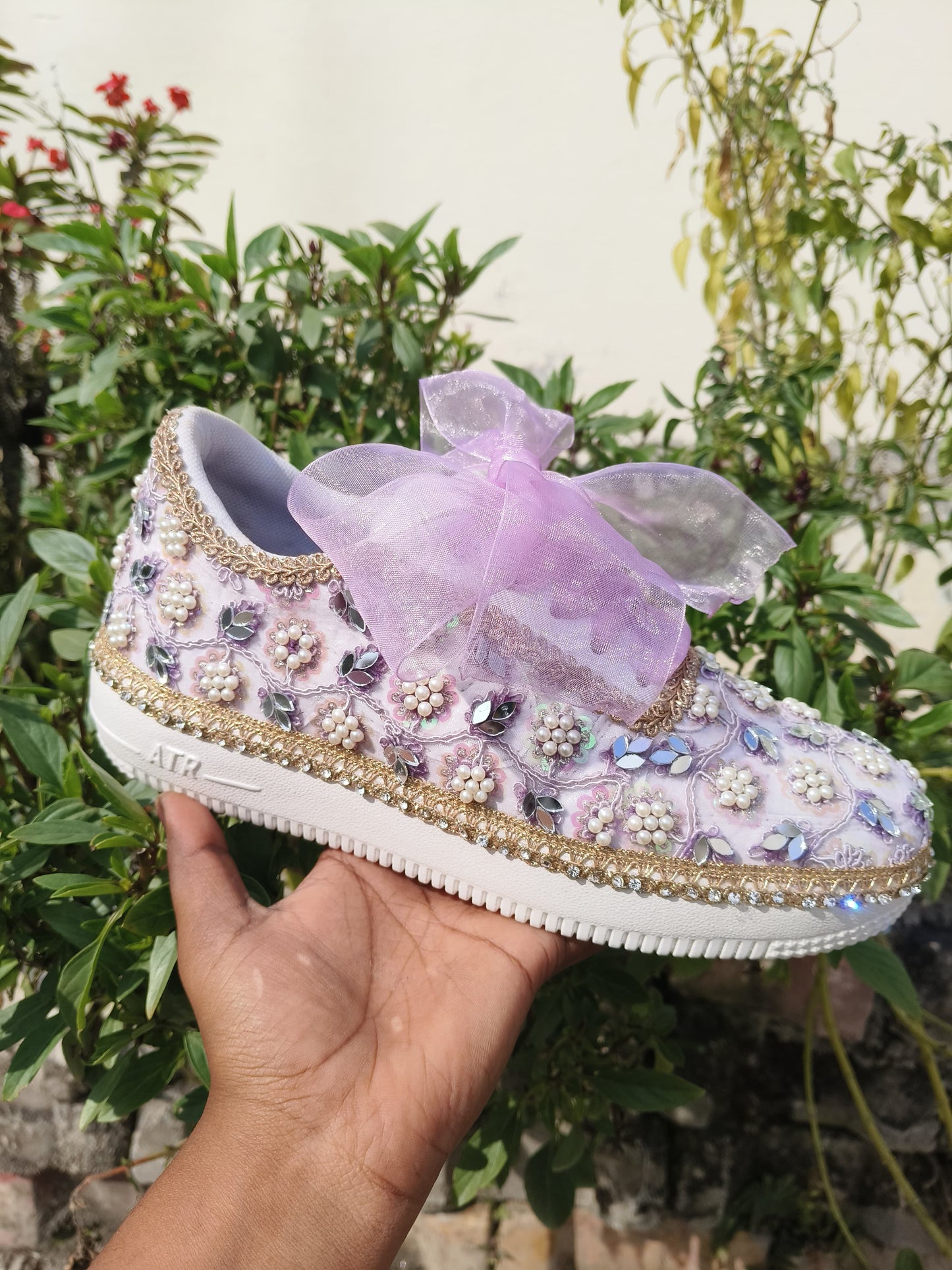 “Purple Bridal Sneakers with Mirror detailing– Floral Embroidery”