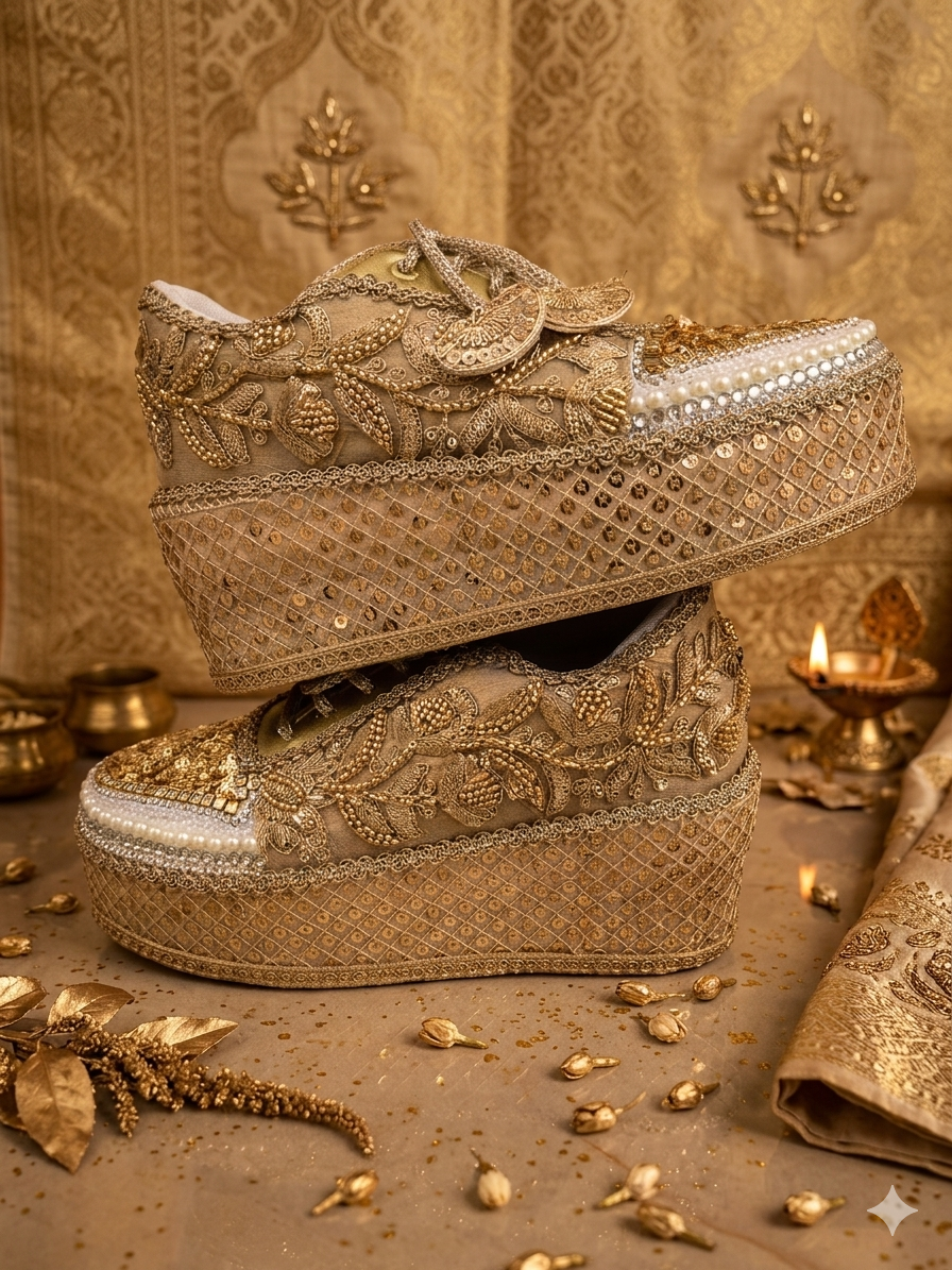 Golden Pearl Bridal Sneakers for Bride | Comfortable Wedding Shoes India | Funky N Trendy