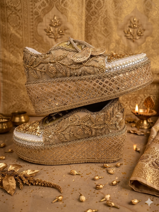 Golden Pearl Bridal Sneakers for Bride | Comfortable Wedding Shoes India | Funky N Trendy