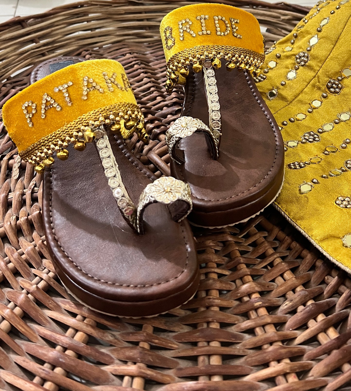 FUNKY N TRENDY Pataka Dulhan Heel Kolhapuri/ pataka dulhan heels/ yellow heels/ yellow kolhapuris/ heels for haldi ceremony/ haldi footwear
