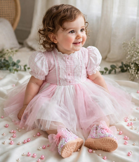 Handcrafted Butterfly & Pearl Custom Boots | Pink Organza Bows - Funky N Trendy
