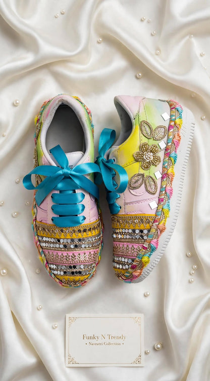 FUNKY N TRENDY Handcrafted Sneakers – Haldi Special / Navratri Sneakers Garba Special