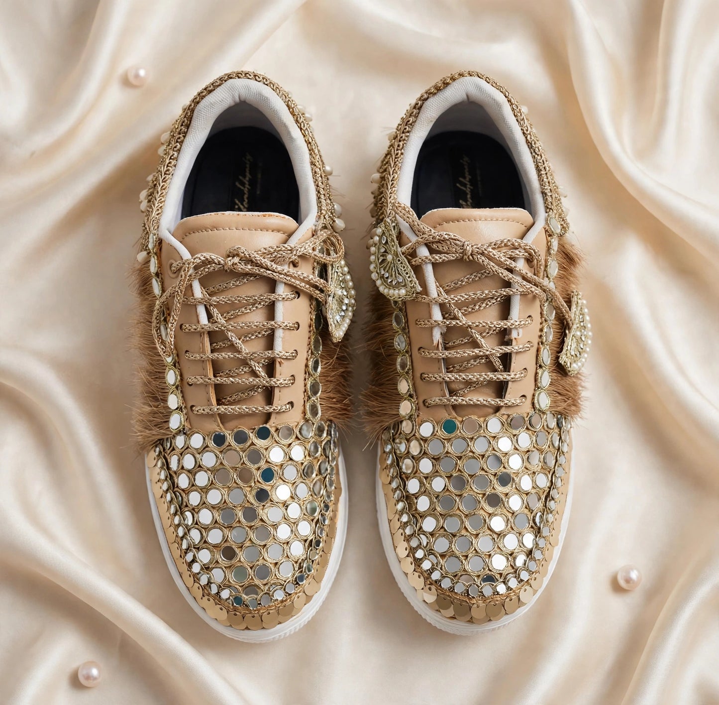 FUNKY N TRENDY gold mirror sneakers for brides /bridesmaids / sneakers for bridesmaids/ handcrafted sneakers/ mirror sneakers / bridal sneakers / bridesmaid sneakers/ gold sneakers / mirror shoes/ dull gold mirror shoes