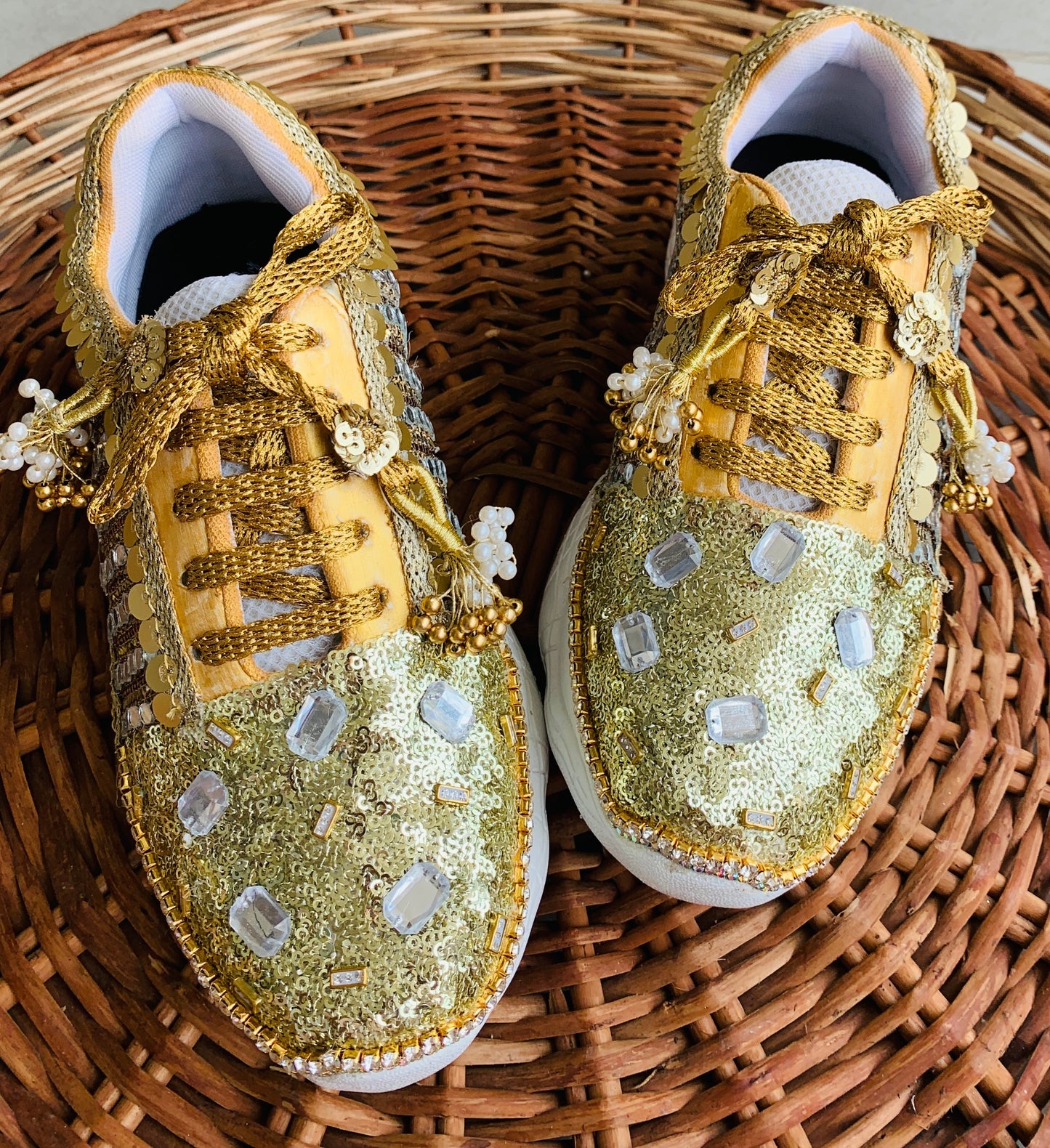 FUNKY N TRENDY gold mirror sneakers with for brides /bridesmaids / sneakers for bridesmaids/ handcrafted sneakers/ mirror sneakers / bridal sneakers / bridesmaid sneakers/ gold sneakers / mirror shoes