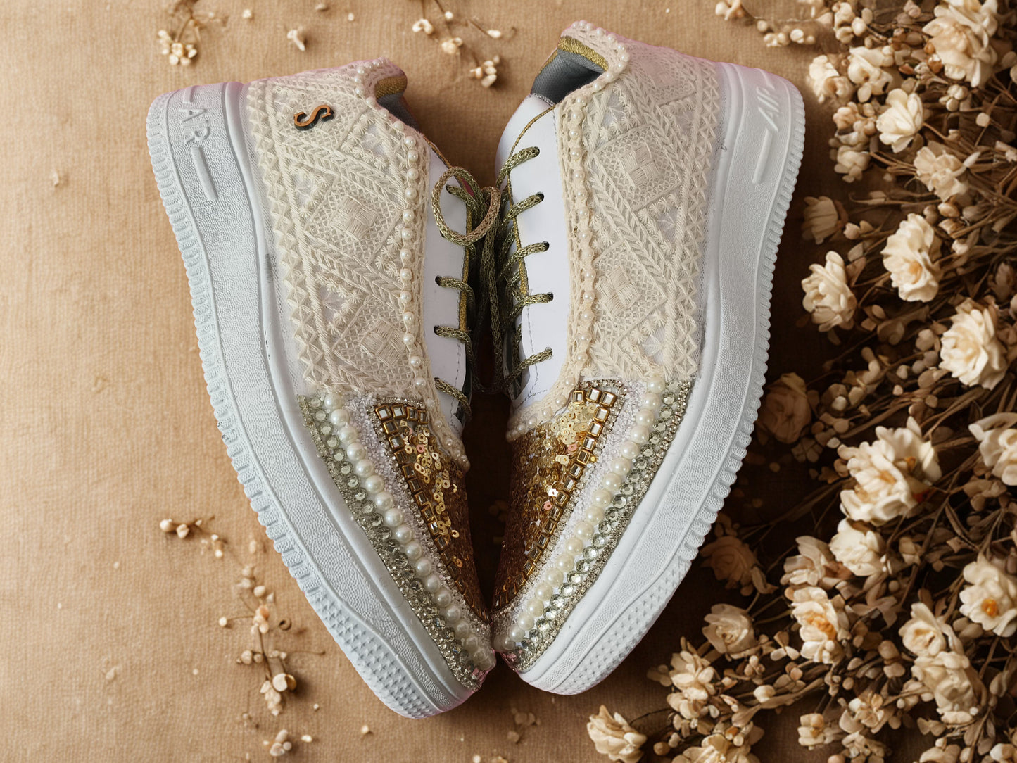Funky N Trendy Ivory Bead Bridal Sneakers – Luxe Comfort for Brides