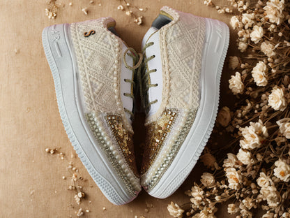 Funky N Trendy Ivory Bead Bridal Sneakers – Luxe Comfort for Brides