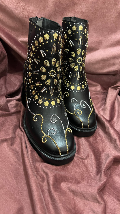 FUNKY N TRENDY Hand crafted embroidered black boots for brides / bridesmaids/ black boots / boots / embroidered boots/ handcrafted boots / hand crafted bridal sneakers