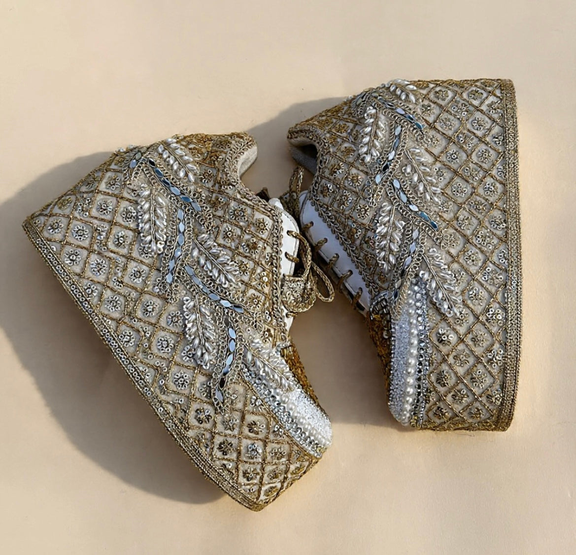 FUNKY N TRENDY Gold bridal sneakers - wedge sneakers heeled sneakers/ golden sneakers