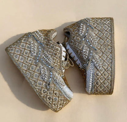 FUNKY N TRENDY Gold bridal sneakers - wedge sneakers heeled sneakers/ golden sneakers