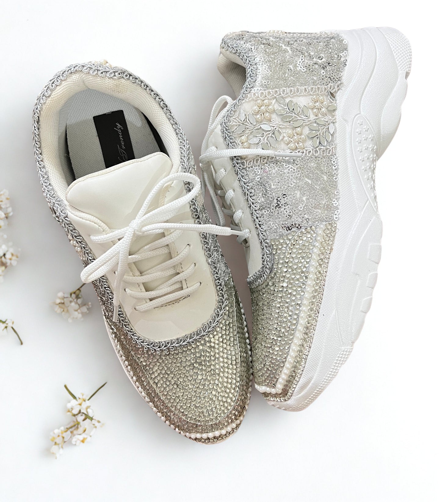 FUNKY N TRENDY rhinestone work bridal sneakers / bridesmaid sneakers/ silver sneakers / silver shoes/ rhinestone sneakers mirror shoes/ bride shoes/ embroidered shoes