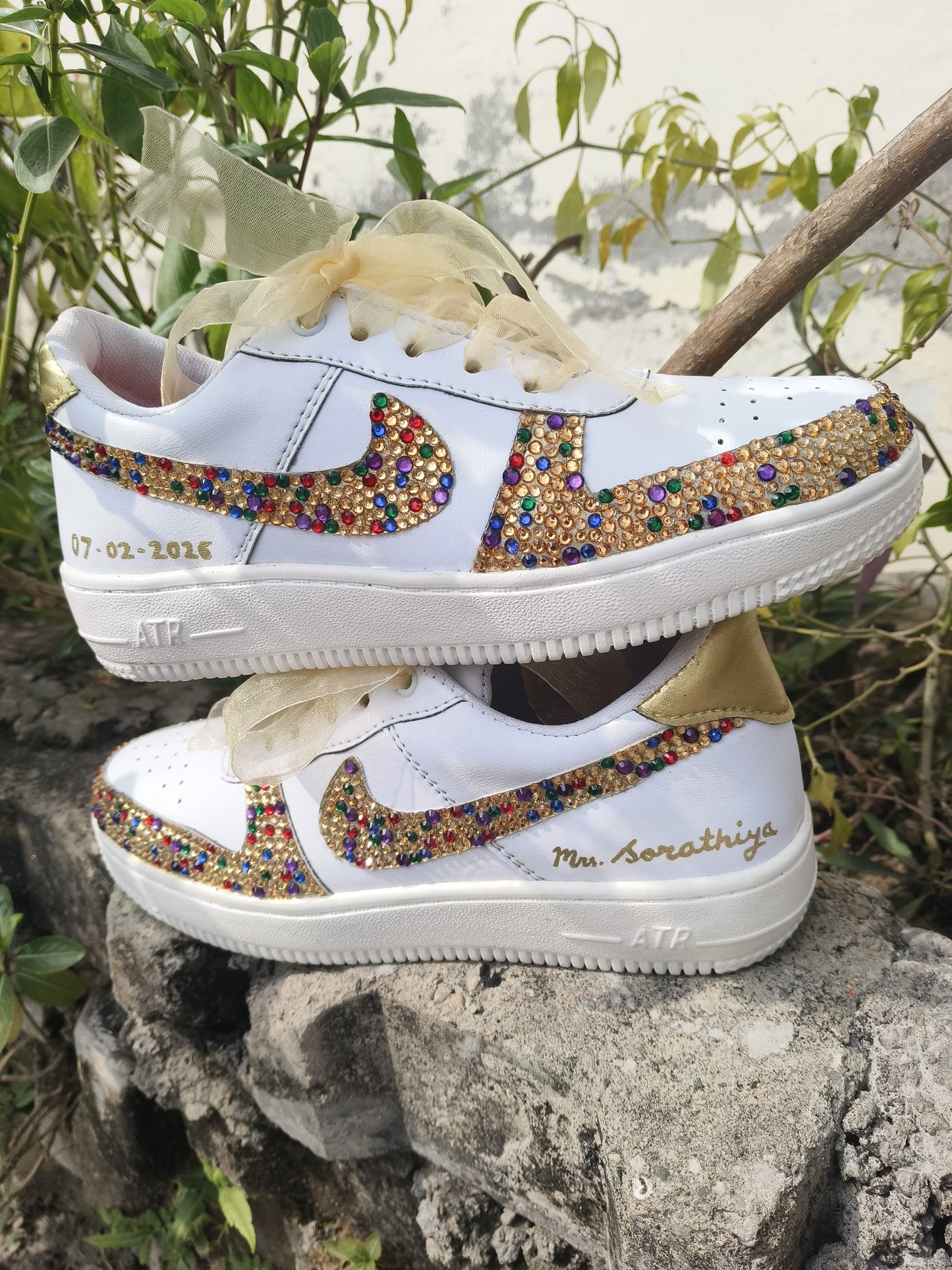 FUNKY N TRENDY multi colored rhinestone bridal sneakers / bridesmaid sneakers/ gold sneakers / gold shoes/stone sneakers studded shoes/ bride shoes/ white shoes