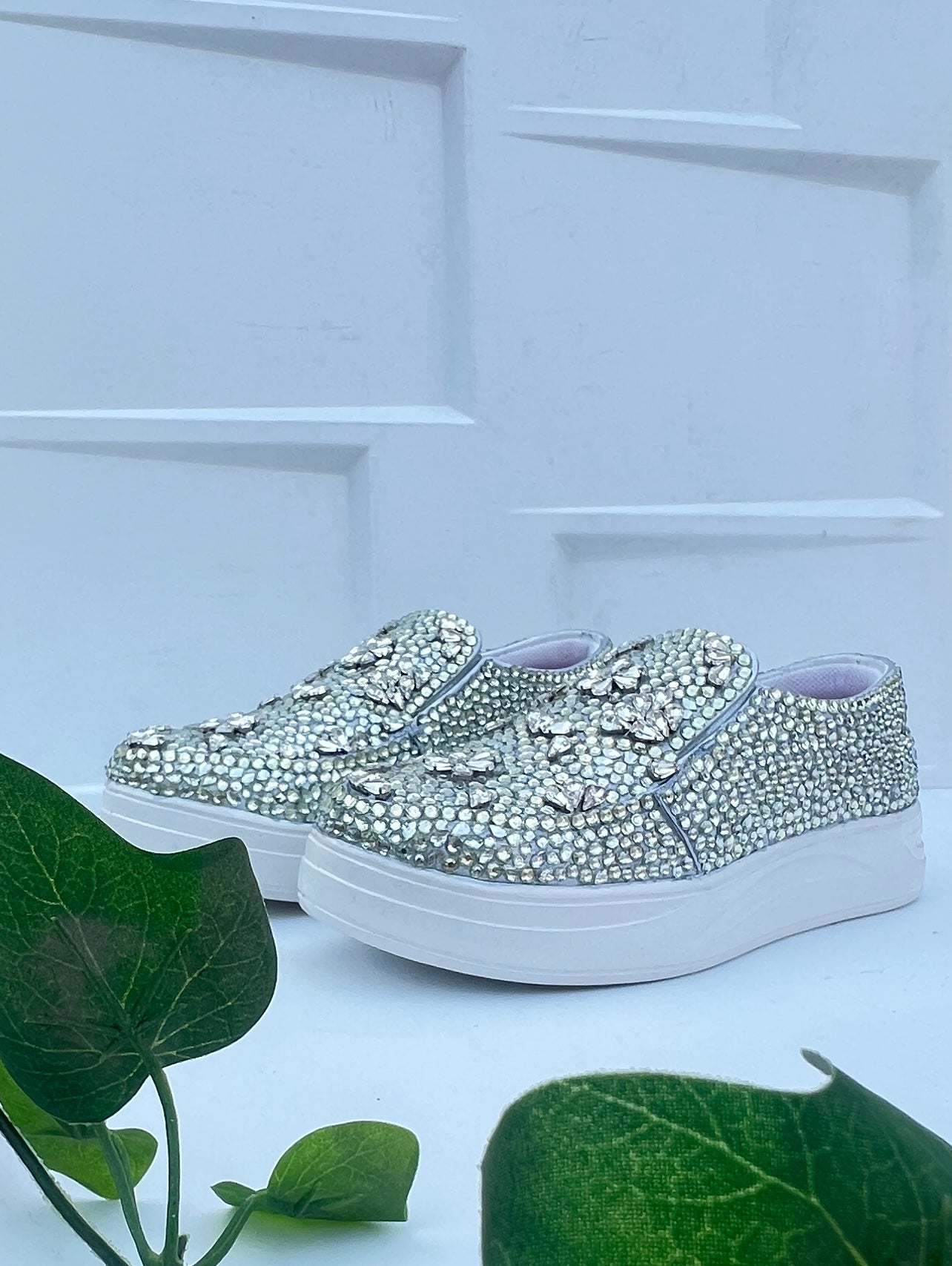 Funky N Trendy hand crystalized silver sneakers for brides / bridesmaids