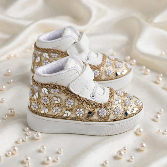 Sitara Noor – Pearl & Mirror Wedding Sneakers for Baby Girls & Flower Girls / Lahenga sneakers