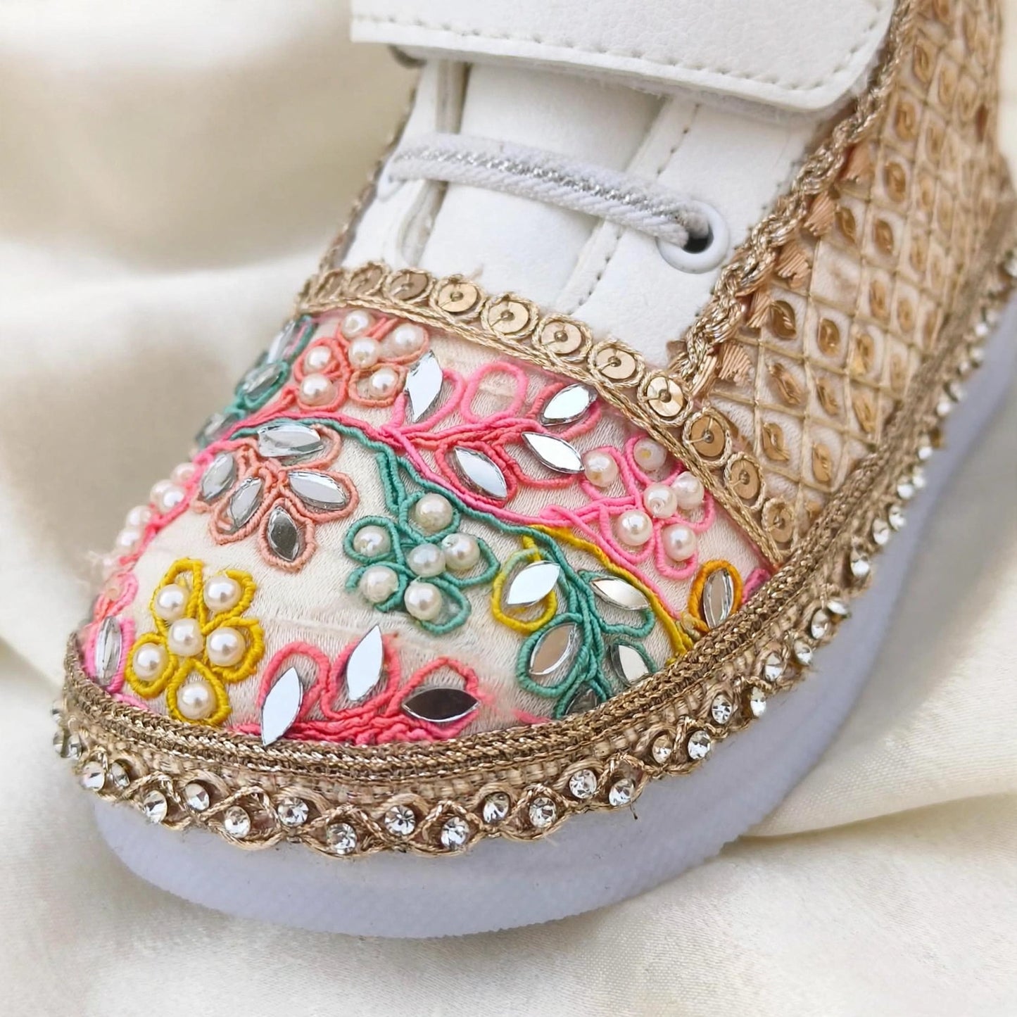 Multicolor Embroidered Sneakers for Baby Girls | Mirror Pearl Bridal Sneakers