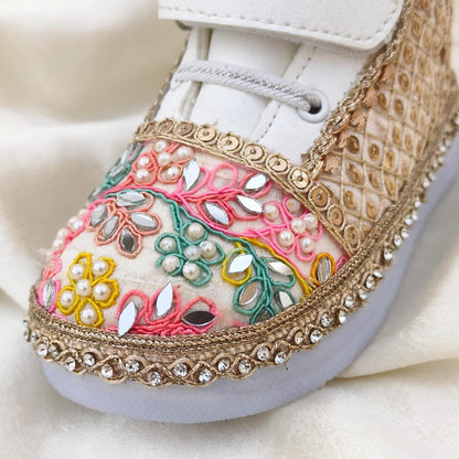 Multicolor Embroidered Sneakers for Baby Girls | Mirror Pearl Bridal Sneakers