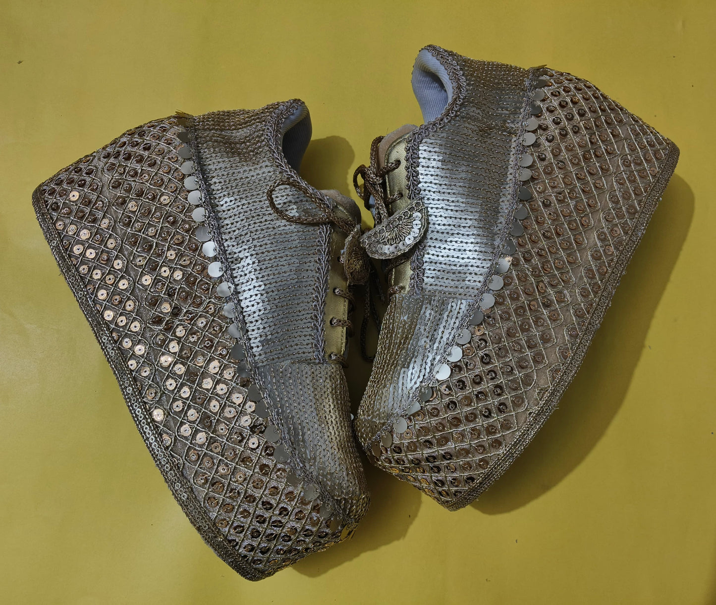 FUNKY N TRENDY Gold bridal sneakers - wedge sneakers heeled sneakers/ golden sneakers