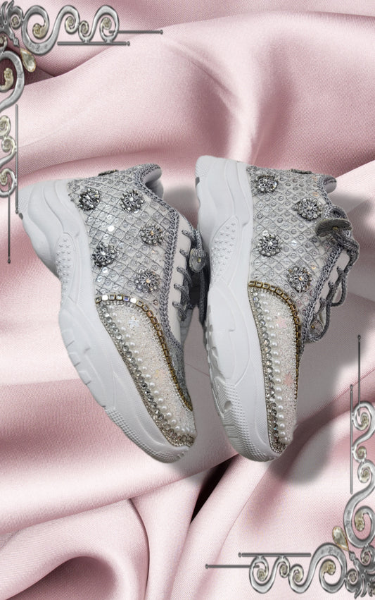 FUNKY N TRENDY hand work bridal sneakers / bridesmaid sneakers/ silver sneakers / silver shoes/mirror sneakers mirror shoes/ bride shoes/ embroidered shoes
