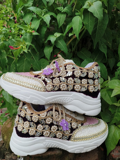 “Flower blossom Mauve Bridal Sneakers – Floral Embroidery” / Purple sneakers /lavender sneakers/lilac sneakers