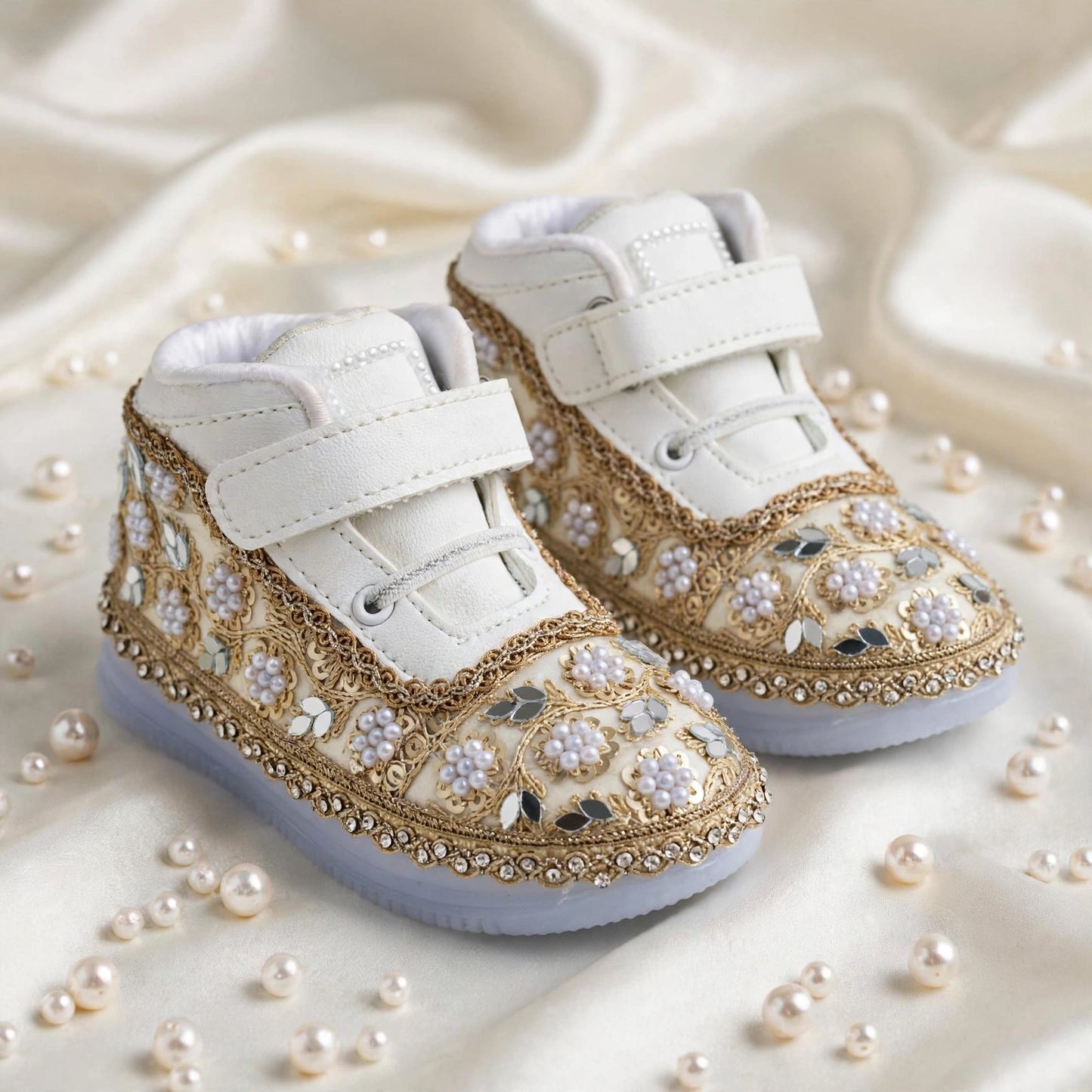 Sitara Noor – Pearl & Mirror Wedding Sneakers for Baby Girls & Flower Girls / Lahenga sneakers