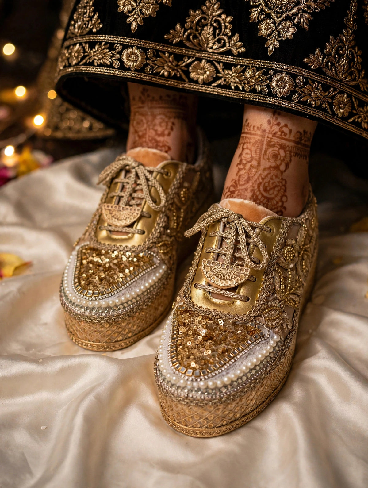 Golden Pearl Bridal Sneakers for Bride | Comfortable Wedding Shoes India | Funky N Trendy