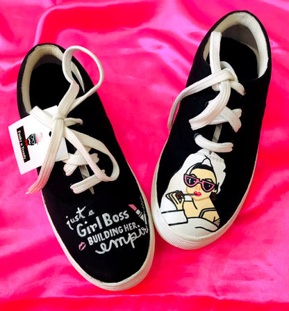 Funky N Trendy hand painted water resistant boss lady theme casual shoes