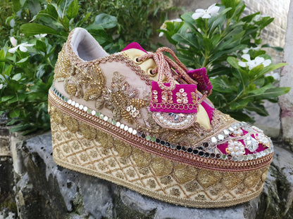 FUNKY N TRENDY Rani pink bridal sneakers - wedge sneakers heeled sneakers