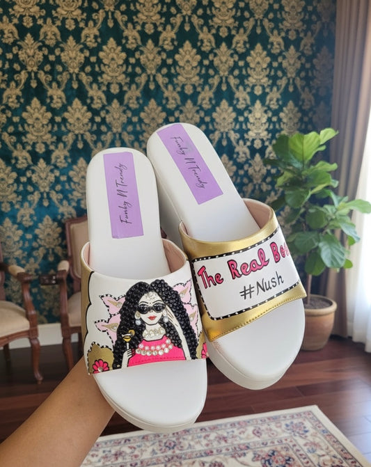 FUNKY N TRENDY hand painted bridal wedges with hashtag customization