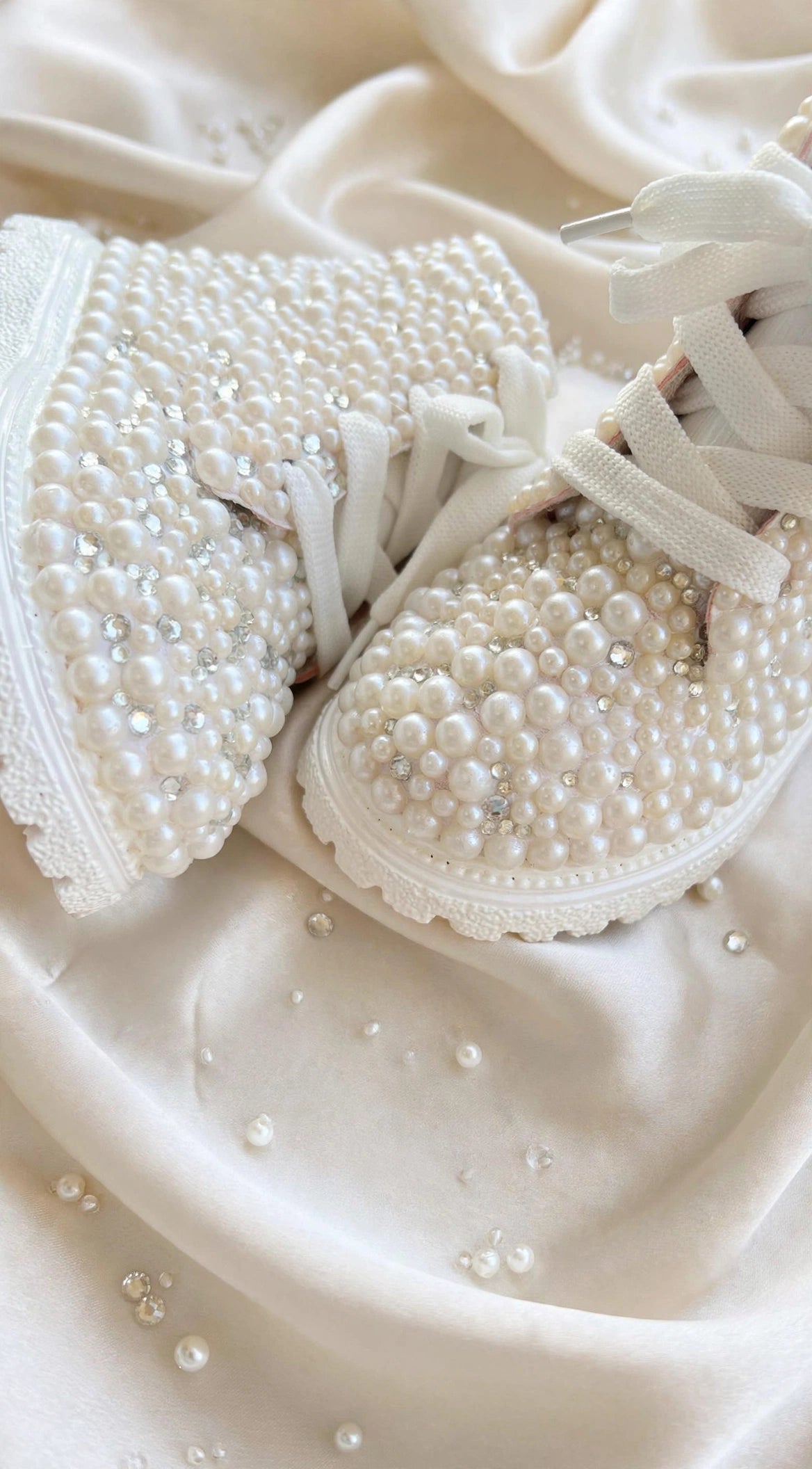 Funky N Trendy – White Pearl Bridal Boots for Baby Girls | Crystal Embellished Birthday Boots with Zipper
