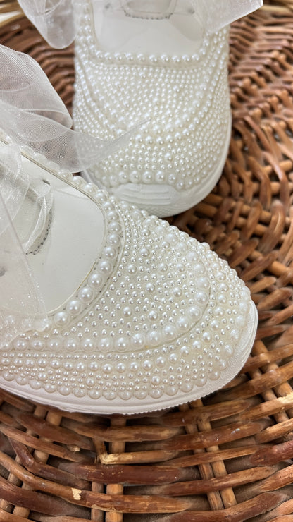 Funky N Trendy white pearl hand work sneakers / bridal sneakers/ sneaker for bride / white sneakers/ pearl sneakers for bride/ bridesmaid sneakers / pearls sneakers