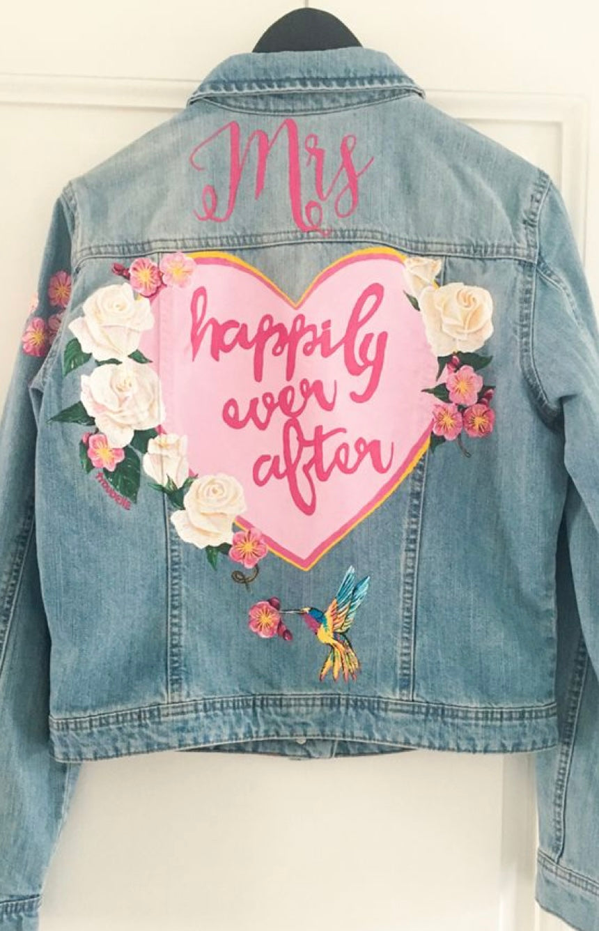Funky N Trendy customized bridal jacket / denim jacket for bride / hand painted denim jacket for bride