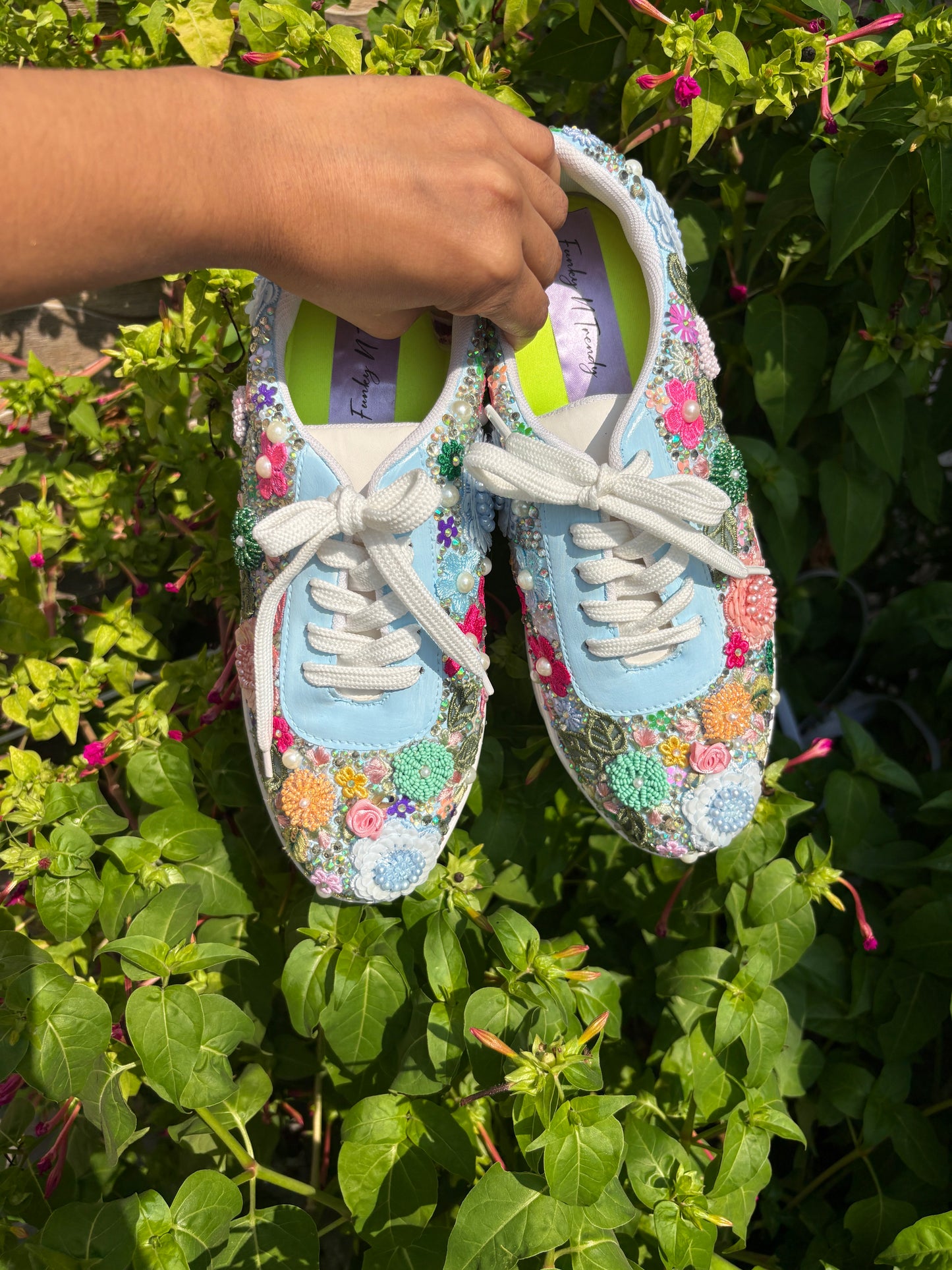 FUNKY N TRENDY Blue Garden  sneakers - best for mahendi , sangeet carnival