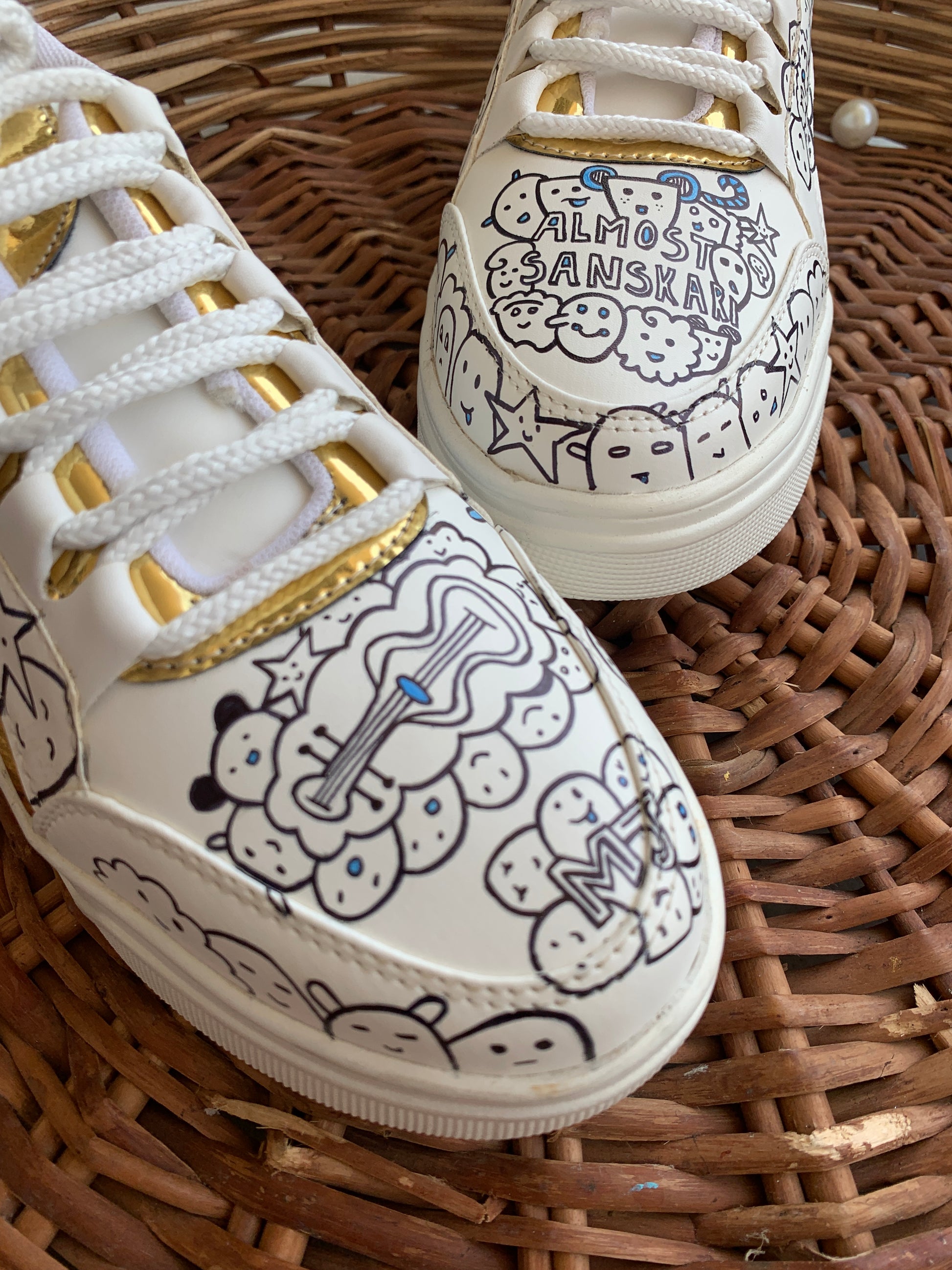 Funky N Trendy hand painted water resistant Doodle theme white sneakers white shoes doodle shoes