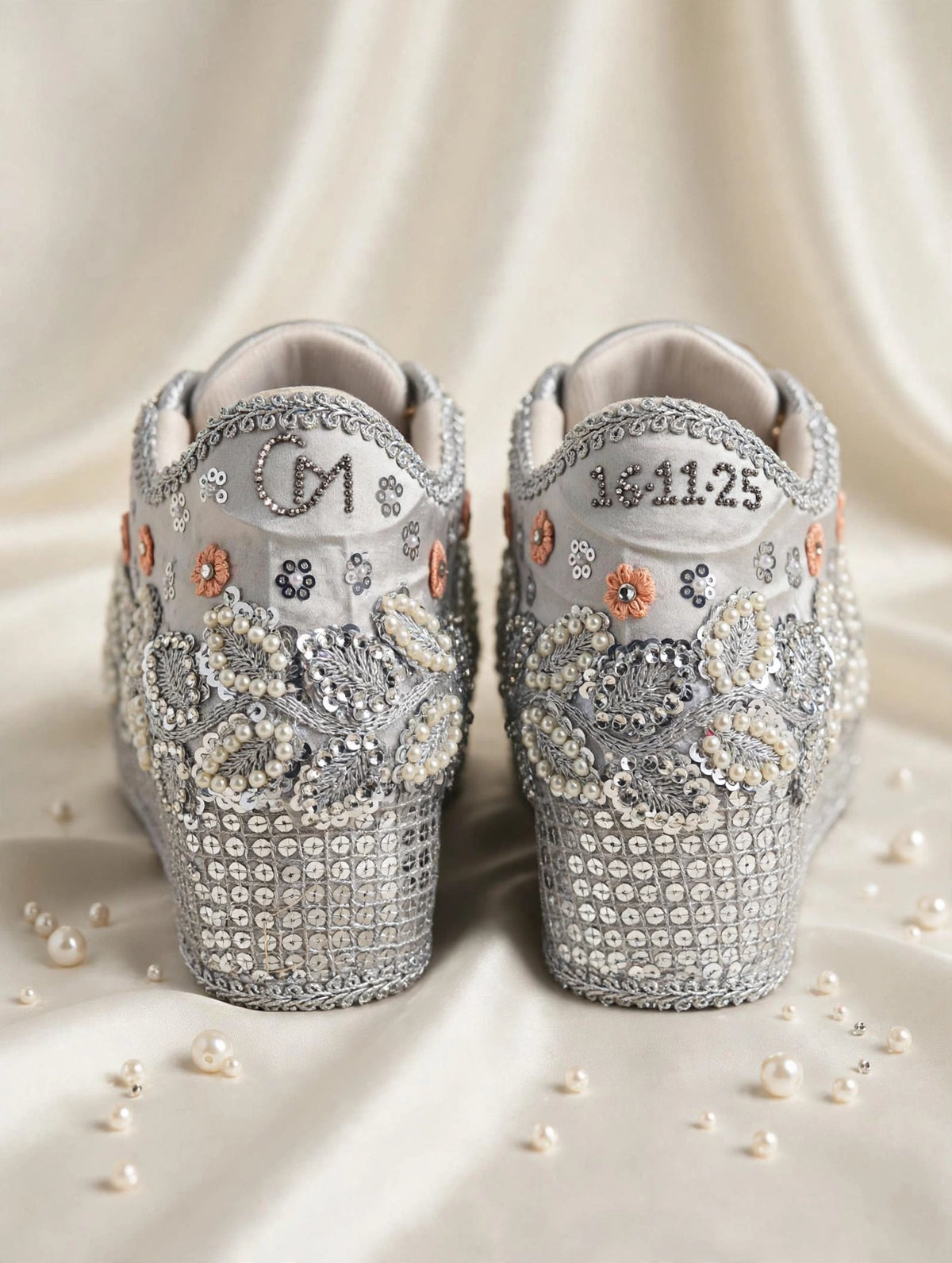 FUNKY N TRENDY Silver Mirror sequine work sneakers - wedge sneakers heeled sneakers/ silver sneakers