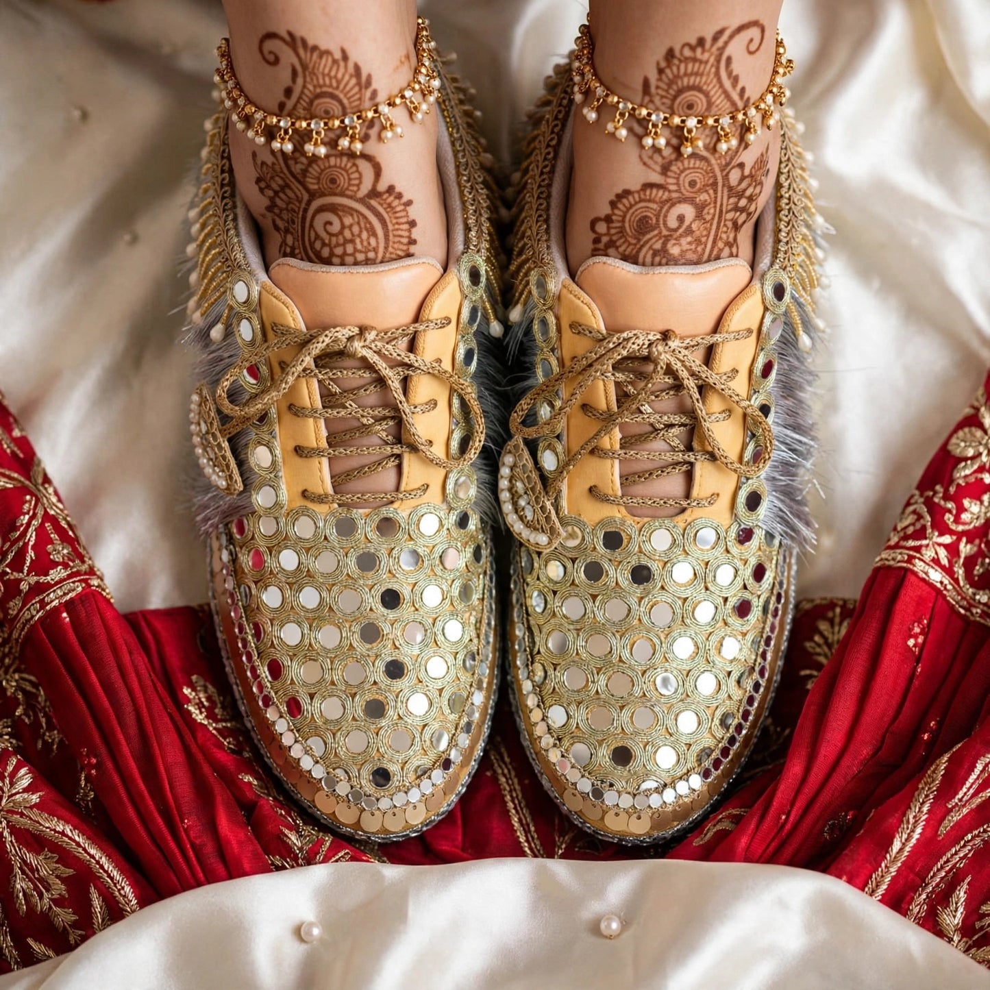 FUNKY N TRENDY dual theme gold silver sneakers for brides / silver sneakers for bridesmaids/ handcrafted sneakers/ golden sneakers / bridal sneakers / bridesmaid sneakers/ golden hand work sneakers