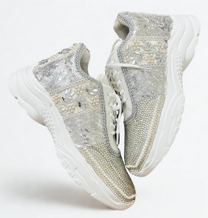 FUNKY N TRENDY rhinestone work bridal sneakers / bridesmaid sneakers/ silver sneakers / silver shoes/ rhinestone sneakers mirror shoes/ bride shoes/ embroidered shoes